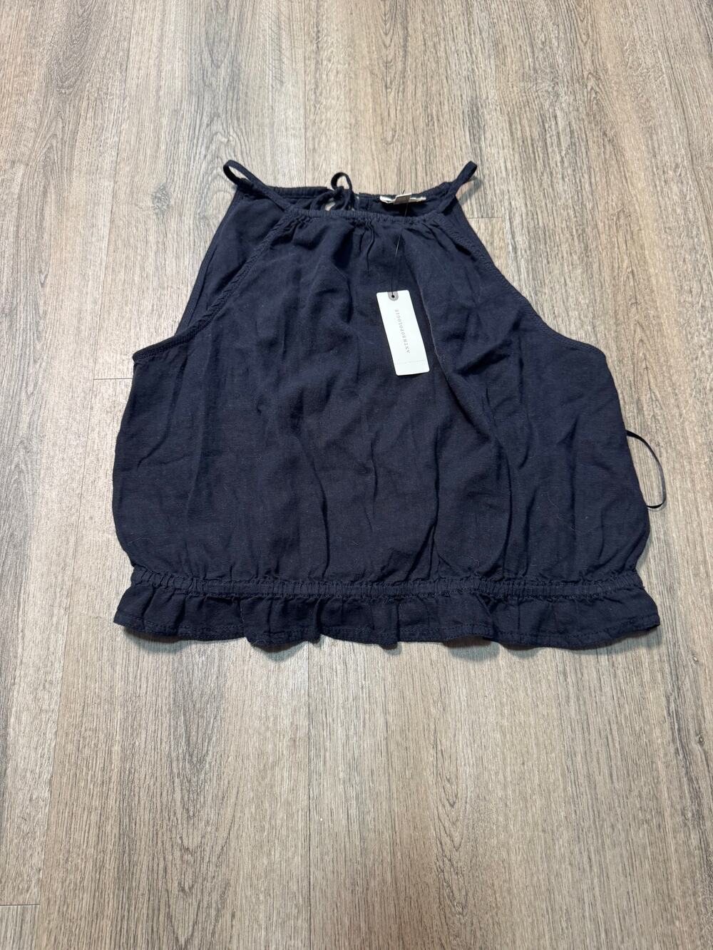 Pilcro X Anthropologie Women's Black Halter Tank Top with Ruffle Hem